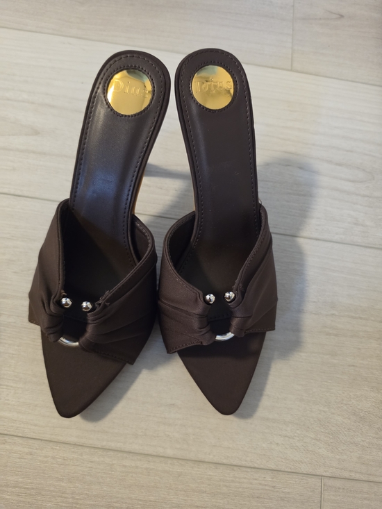 Shoes - Brown Pointed-Toe Slip-On Heels with Knotted Detail